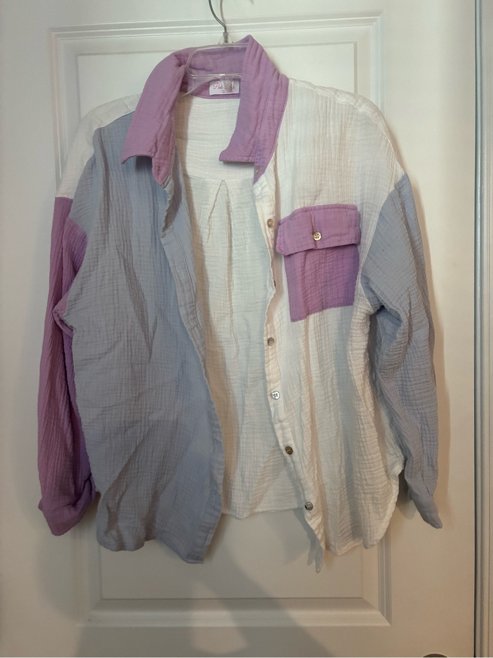 Pink Lily Lavender & White Colorblock Gauze Button-Up